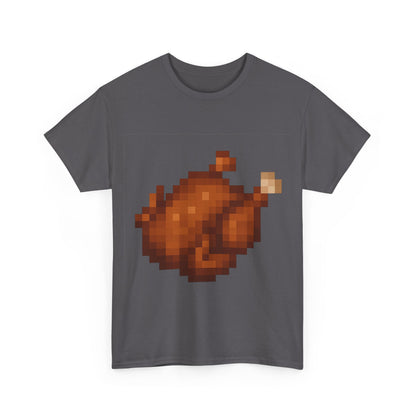 Funny Pixel Turkey Unisex Heavy Cotton Tee for Gamers - Perfect Thanksgiving Shirt, Casual Wear, Comfortable Cotton Tee, Fun Gamer Apparel, Holiday Graphic Tee
