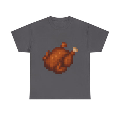 Funny Pixel Turkey Unisex Heavy Cotton Tee for Gamers - Perfect Thanksgiving Shirt, Casual Wear, Comfortable Cotton Tee, Fun Gamer Apparel, Holiday Graphic Tee