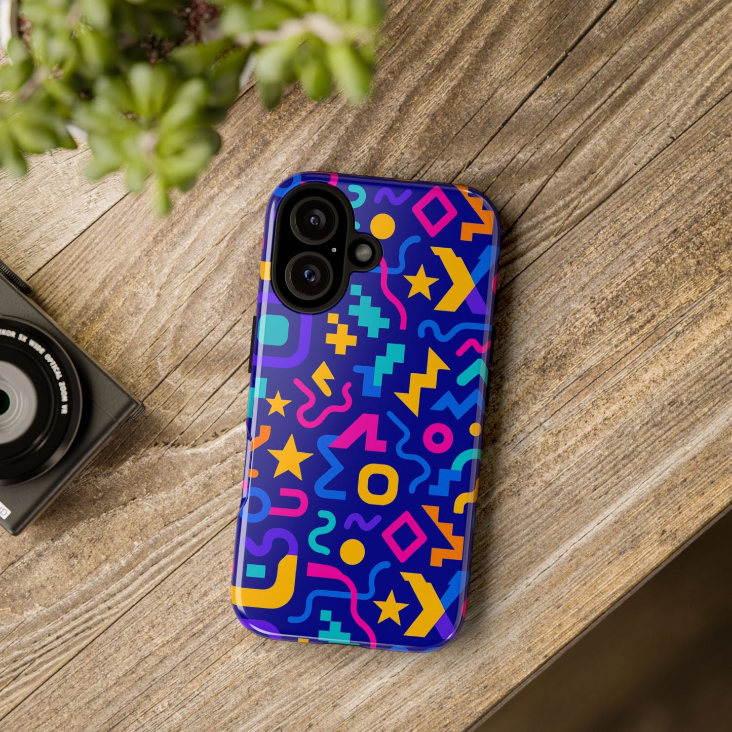 vibrant geometric protective phone case with 3d wrap design – playful accessory for self-expression compatible with iphone 13, 14, 15 & 16 – all models including pro, pro max & plus