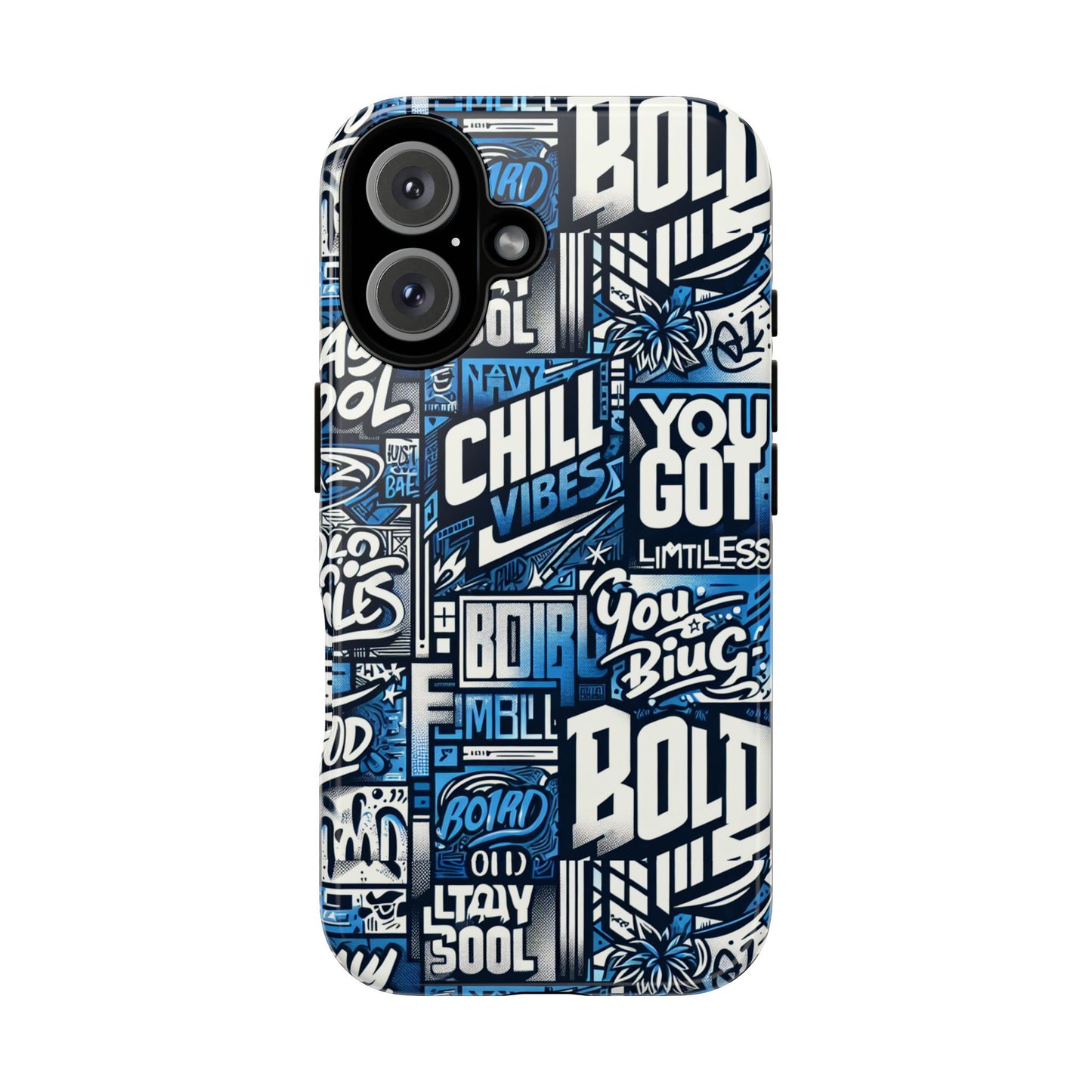 vibrant 3d typography phone case in blue – stylish protection for trendy individuals – compatible with iphone 13, 14, 15 & 16 – all models including pro, pro max & plus