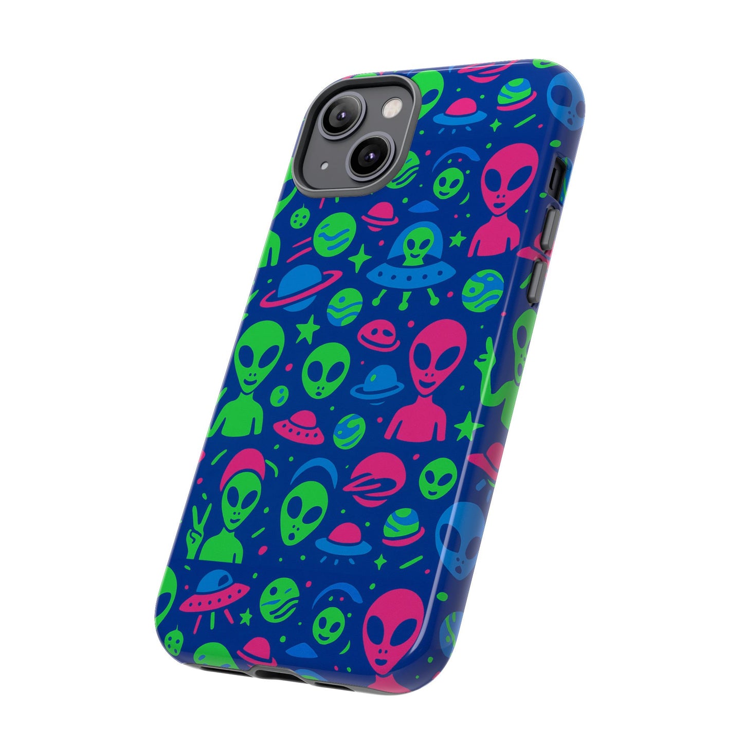 vibrant multicolour alien 3d wrap phone case in retro anime style for stylish protection compatible with iphone 13, 14, 15 & 16 – all models including pro, pro max & plus