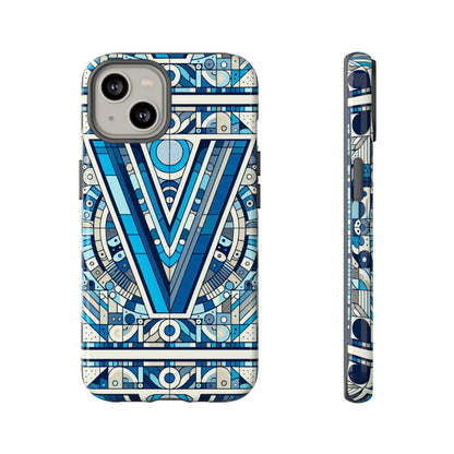 Blue Alphabet Letter V Phone Case for Men Women Kids Durable Shockproof Cartoon Anime Style Gift