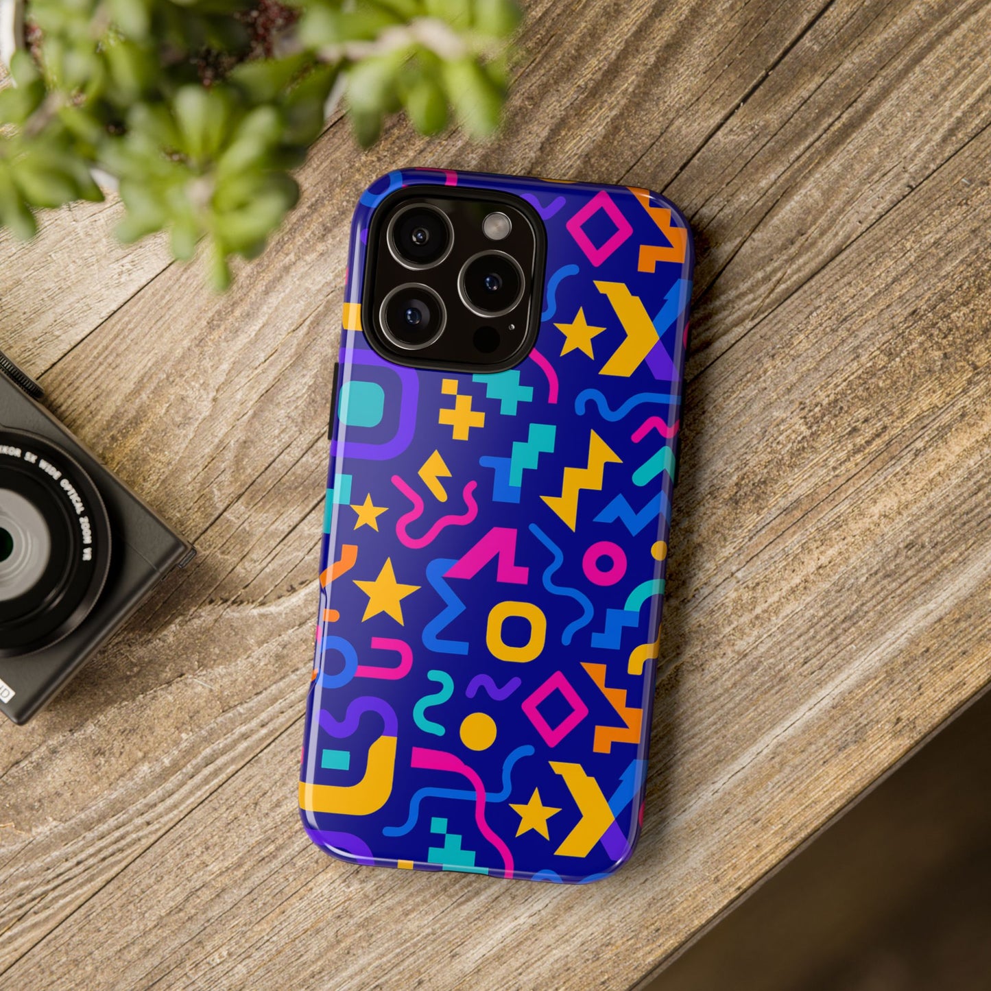 vibrant geometric protective phone case with 3d wrap design – playful accessory for self-expression compatible with iphone 13, 14, 15 & 16 – all models including pro, pro max & plus