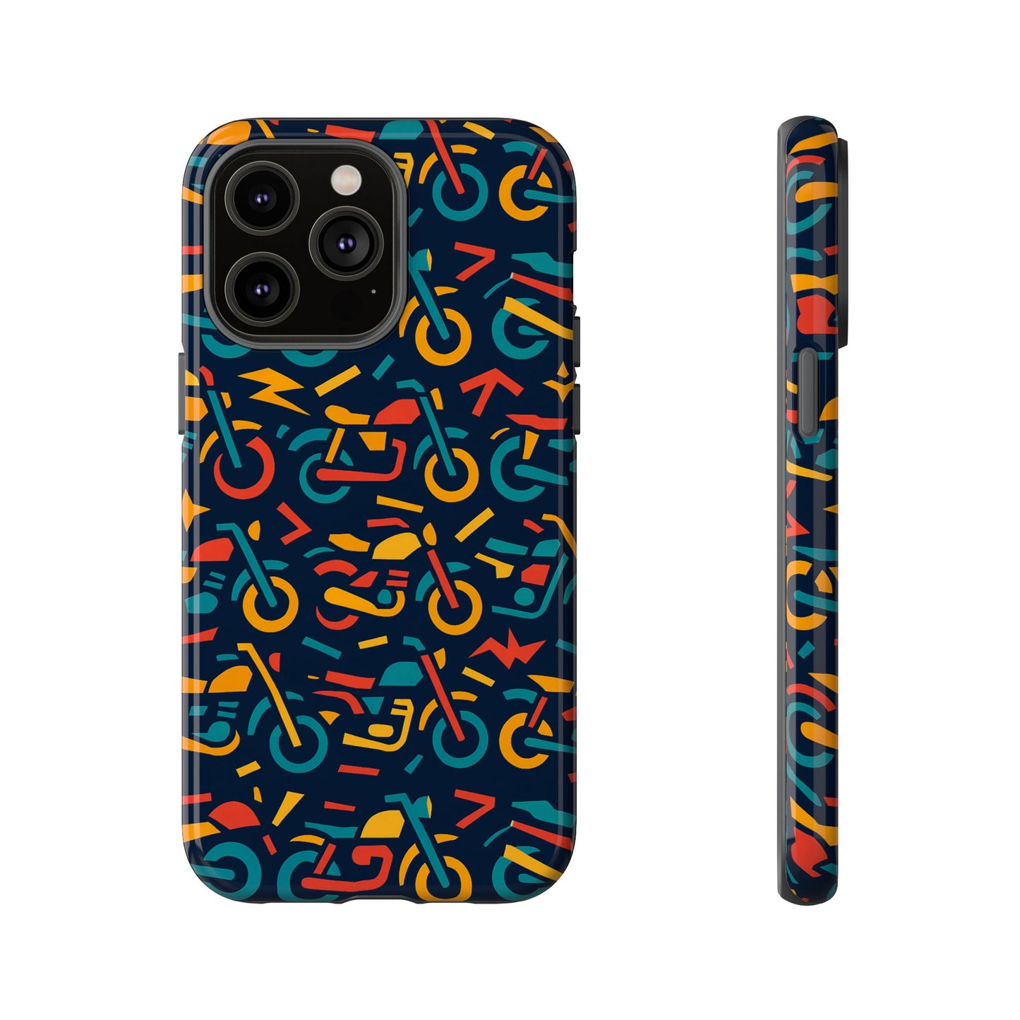 vibrant multicolour motorcycle design protective phone case for stylish protection – compatible with iphone 13, 14, 15 & 16 – all models including pro, pro max & plus