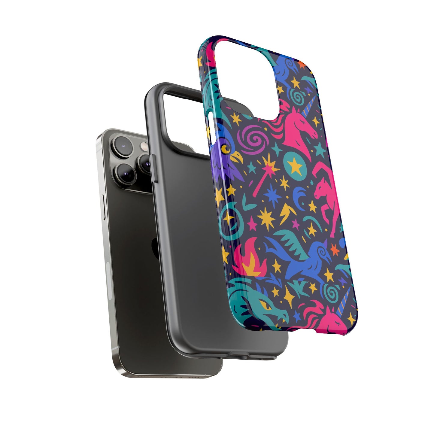 vibrant fantasy unicorns protective phone case – colourful 3d design for stylish protection – compatible with iphone 13, 14, 15 & 16 – all models including pro, pro max & plus