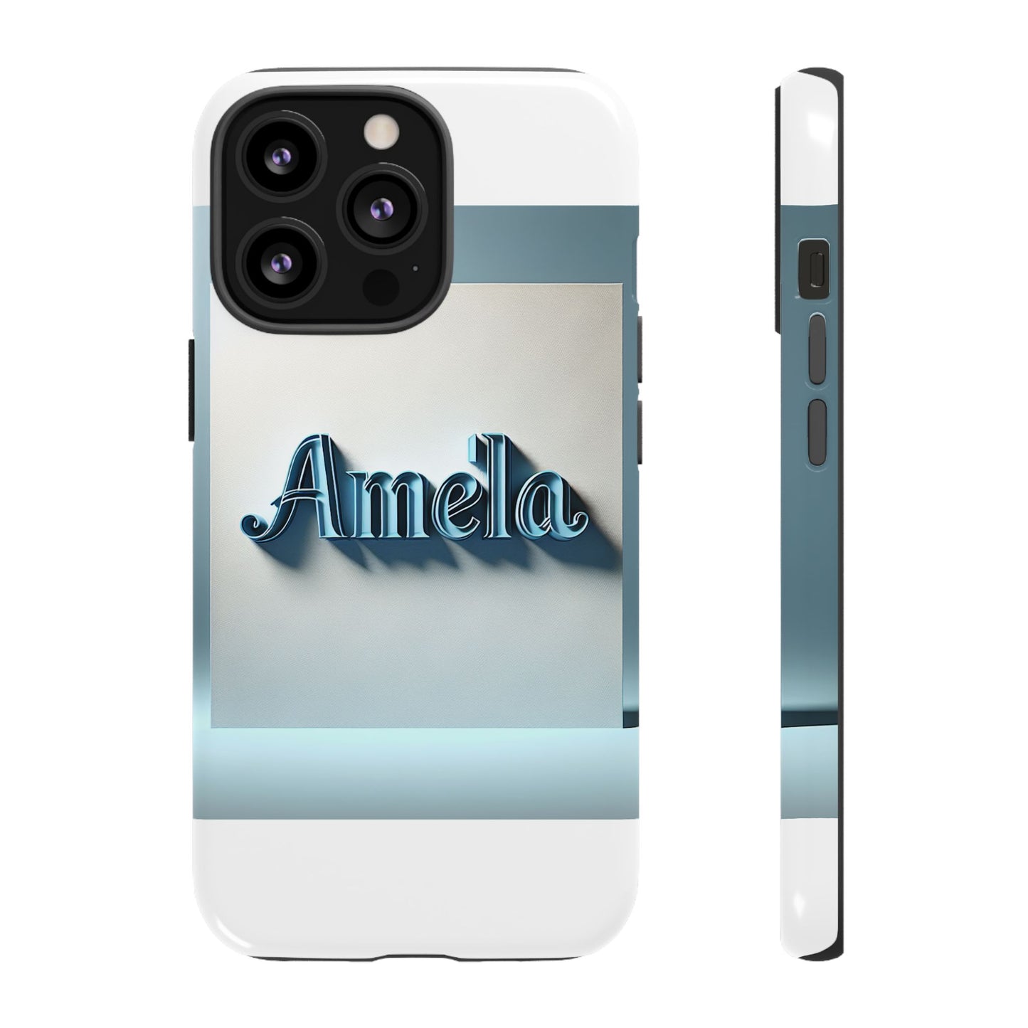sleek 3d glossy phone case in blue with elegant name design fashion accessory for personal expression compatible with iphone 13, 14, 15 & 16 – all models including pro, pro max & plus