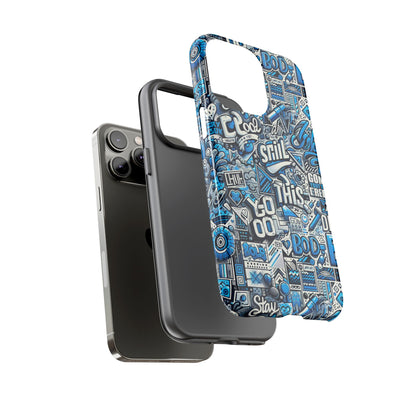3D Wrap Protective Phone Case in Vibrant Blue Retro Design for Unique Style and Playful Expression Compatible with iPhone 13, 14, 15 & 16 – all models including Pro, Pro Max & Plus