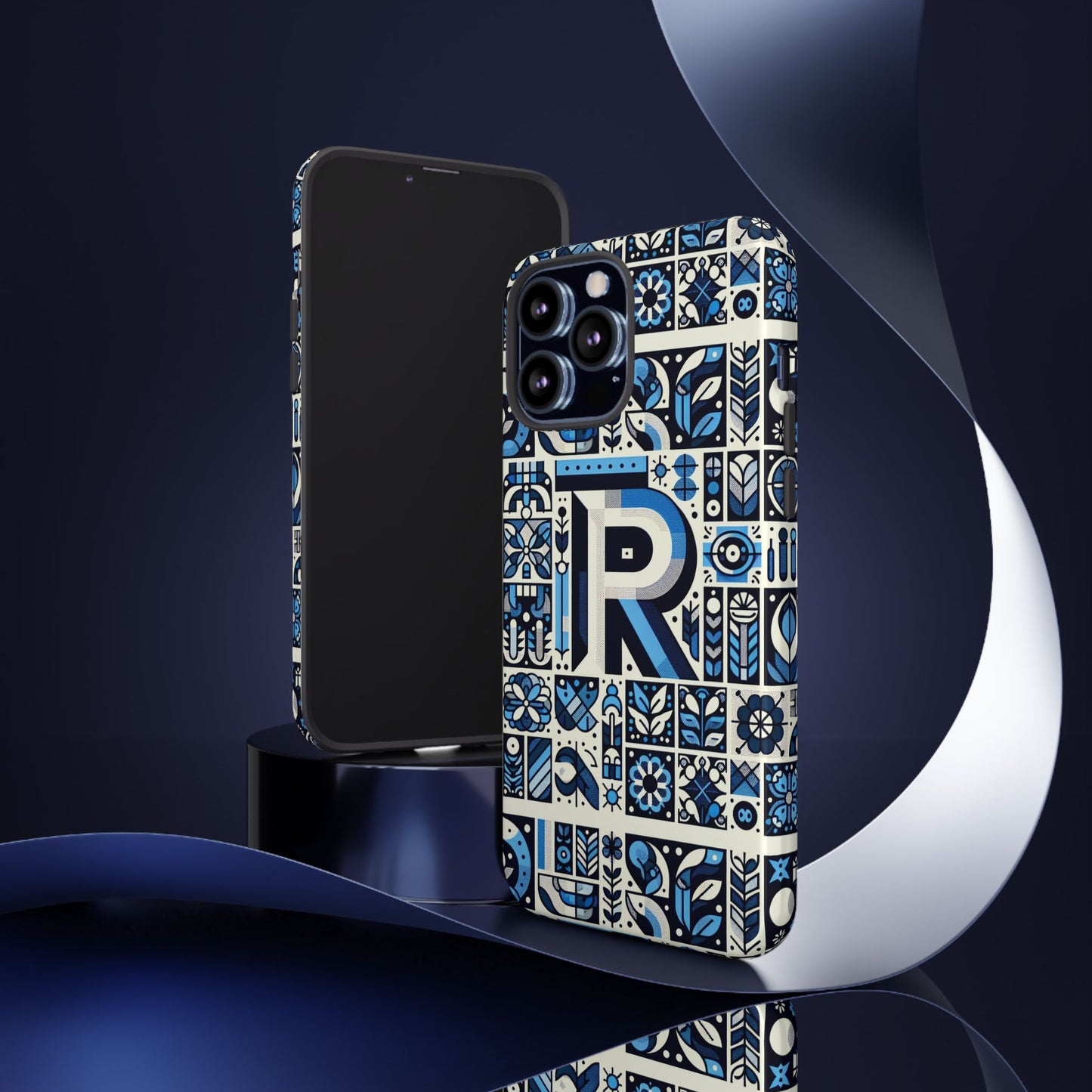 blue alphabet r phone case with 3d wrap and shock absorption for kids and teenagers