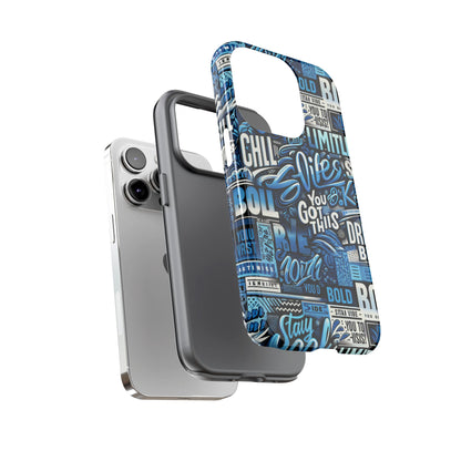 Vibrant Protective Phone Case with Playful Typography Design in Blue – Stylish Self-Expression Accessory Compatible with iPhone 13, 14, 15 & 16 – all models including Pro, Pro Max & Plus