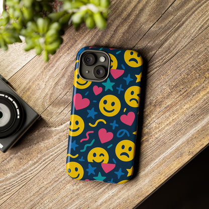 Vibrant Multicolour Emoji Phone Case with 3D Wrap Design for Playful Protection Compatible with iPhone 13, 14, 15 & 16 – all models including Pro, Pro Max & Plus
