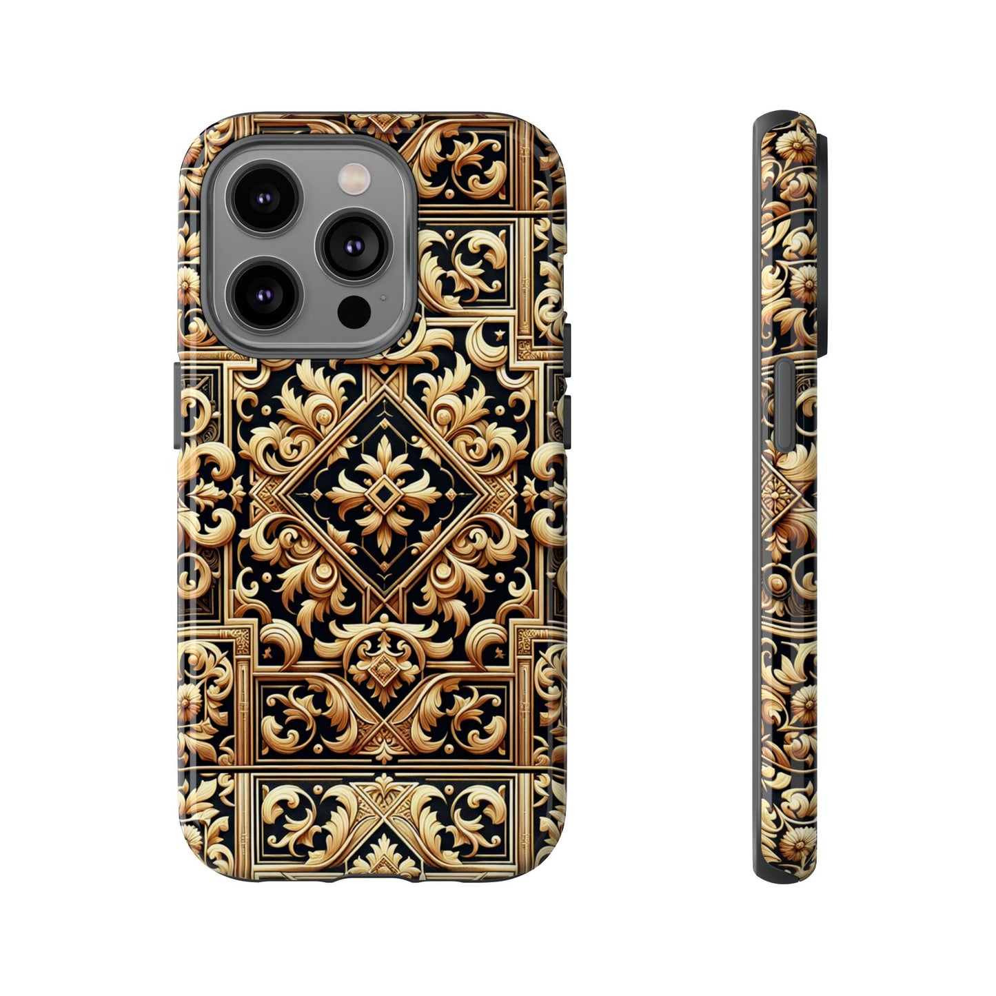 pattern image 3 vibrant shockproof phone case for anime and comic fans - ornate baroque gold design - compatible with iphone 13, 14, 15 & 16 – all models including pro, pro max & plus