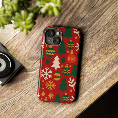 Vibrant Red 3D Wrap Protective Phone Case with Christmas Tree and Ornament Design for Stylish Protection Compatible with iPhone 13, 14, 15 & 16 – all models including Pro, Pro Max & Plus