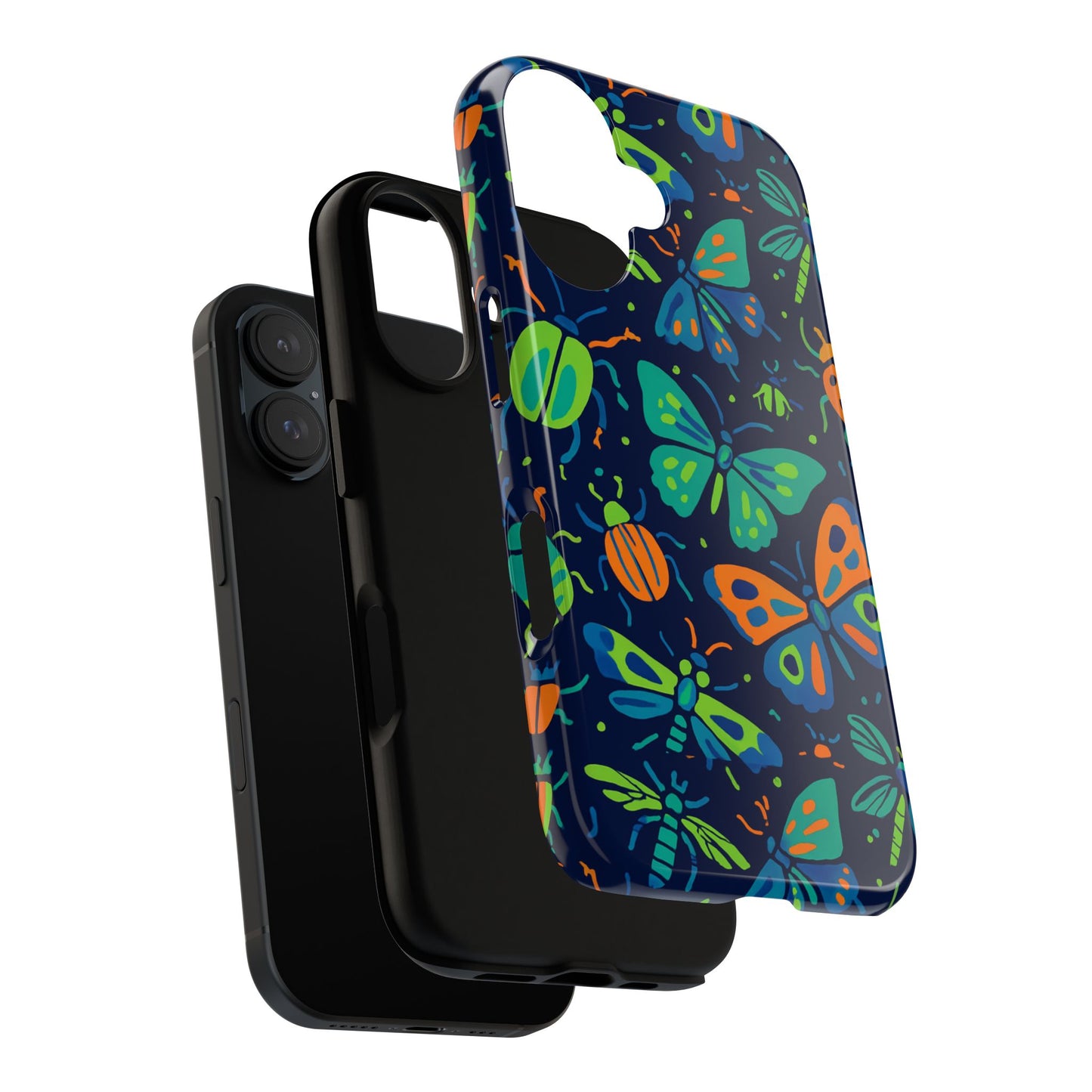 vibrant insect pattern protective phone case for stylish protection – multicolour 3d design compatible with iphone 13, 14, 15 & 16 – all models including pro, pro max & plus
