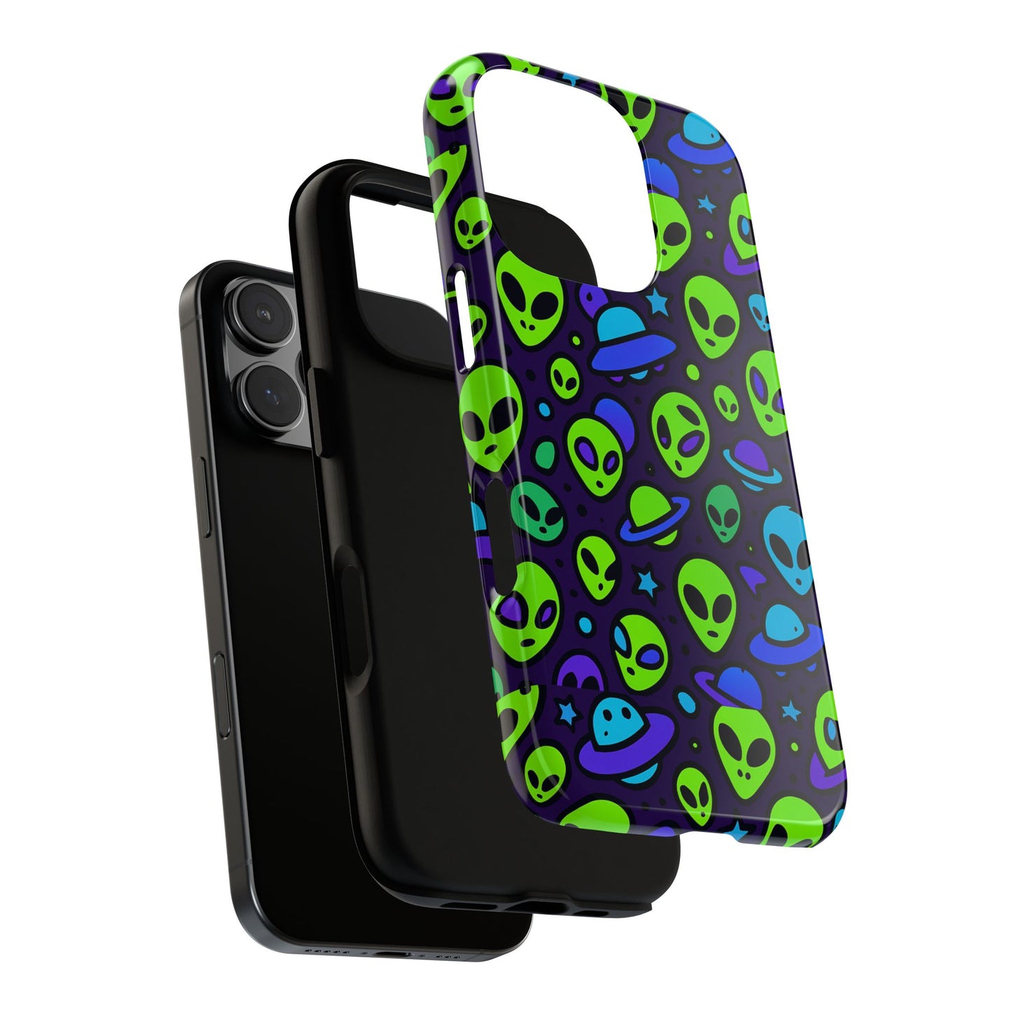 vibrant alien 3d wrap protective phone case in multicolour design for fun smartphone accessories compatible with iphone 13, 14, 15 & 16 – all models including pro, pro max & plus