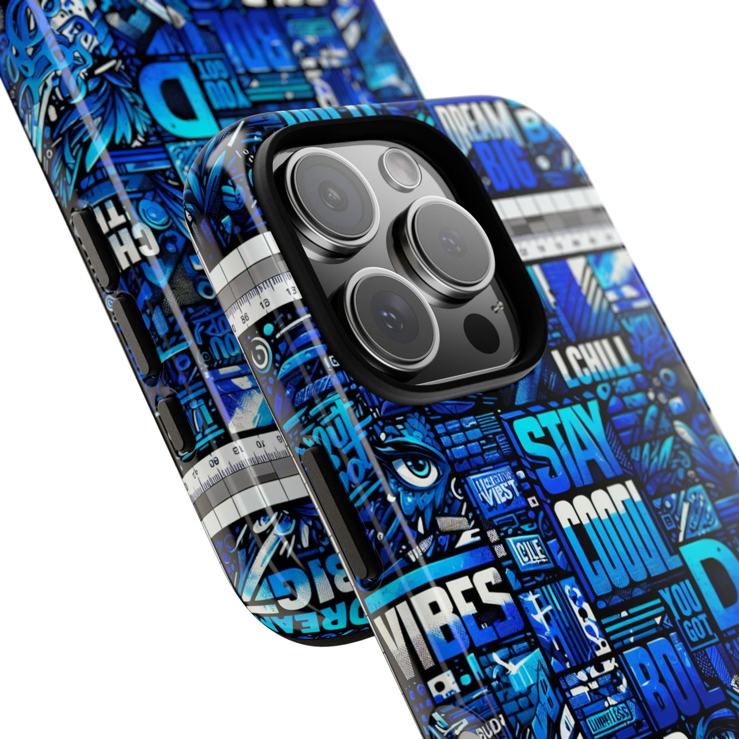 vibrant 3d wrap protective phone case in blue typography design for unique style – stylish protection compatible with iphone 13, 14, 15 & 16 – all models including pro, pro max & plus