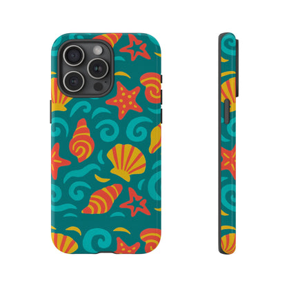 Vibrant Coastal Shell Pattern Protective Phone Case for Stylish Self-Expression Compatible with iPhone 13, 14, 15 & 16 – all models including Pro, Pro Max & Plus