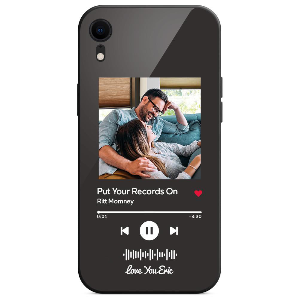 custom scannable music code glass iphone cases with picture for iphone series, slim lightweight design, anti-drop protection, easy clean, wireless charging compatible