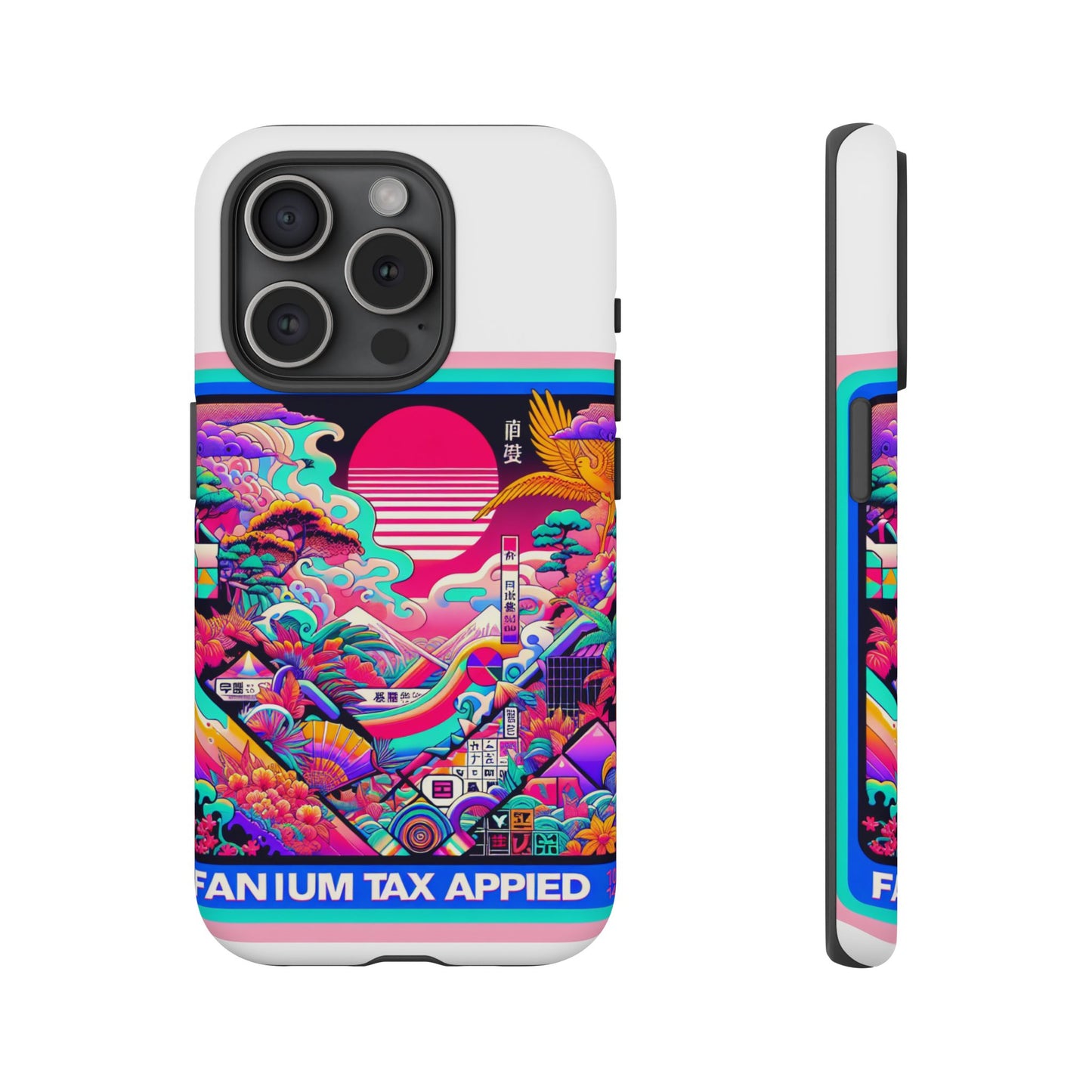 fanum tax applied protective phone case, 3d wrap design, durable silicone liner, uv protected, shock absorbing, fun anime and comic style, ideal gift for tech enthusiasts