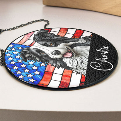 Portrait Dog America - Custom Stained Glass Window Suncatcher for Home Decor
