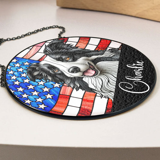 Portrait Dog America - Custom Stained Glass Window Suncatcher for Home Decor