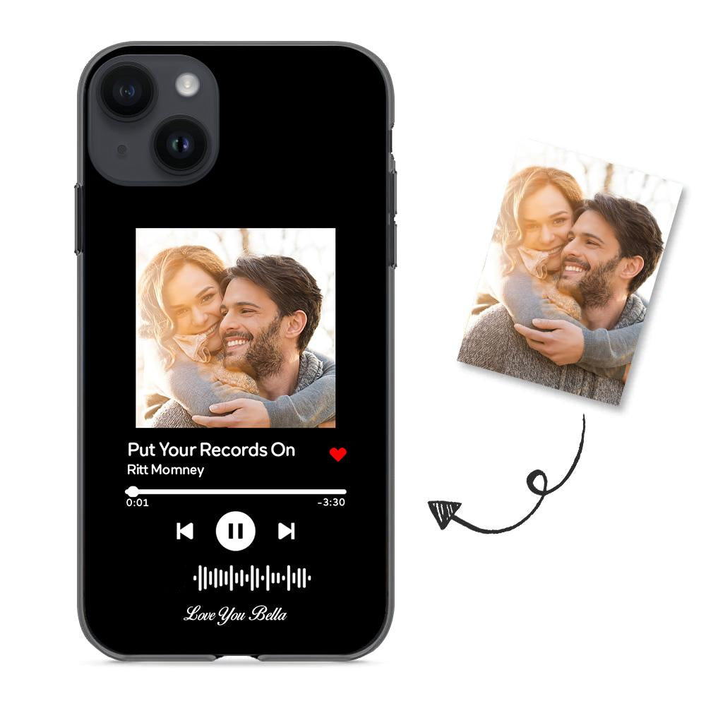 custom scannable music code glass iphone cases with picture for iphone series, slim lightweight design, anti-drop protection, easy clean, wireless charging compatible