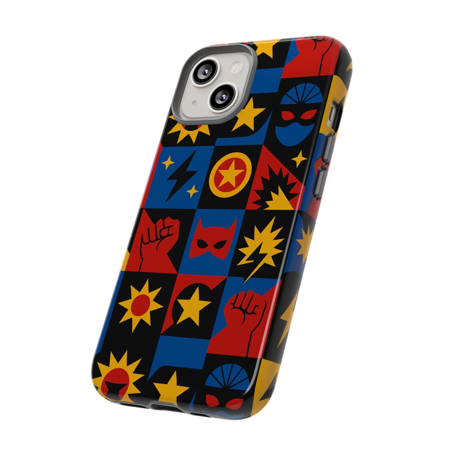 vibrant superhero phone case with retro 3d design for stylish protection compatible with iphone 13, 14, 15 & 16 – all models including pro, pro max & plus
