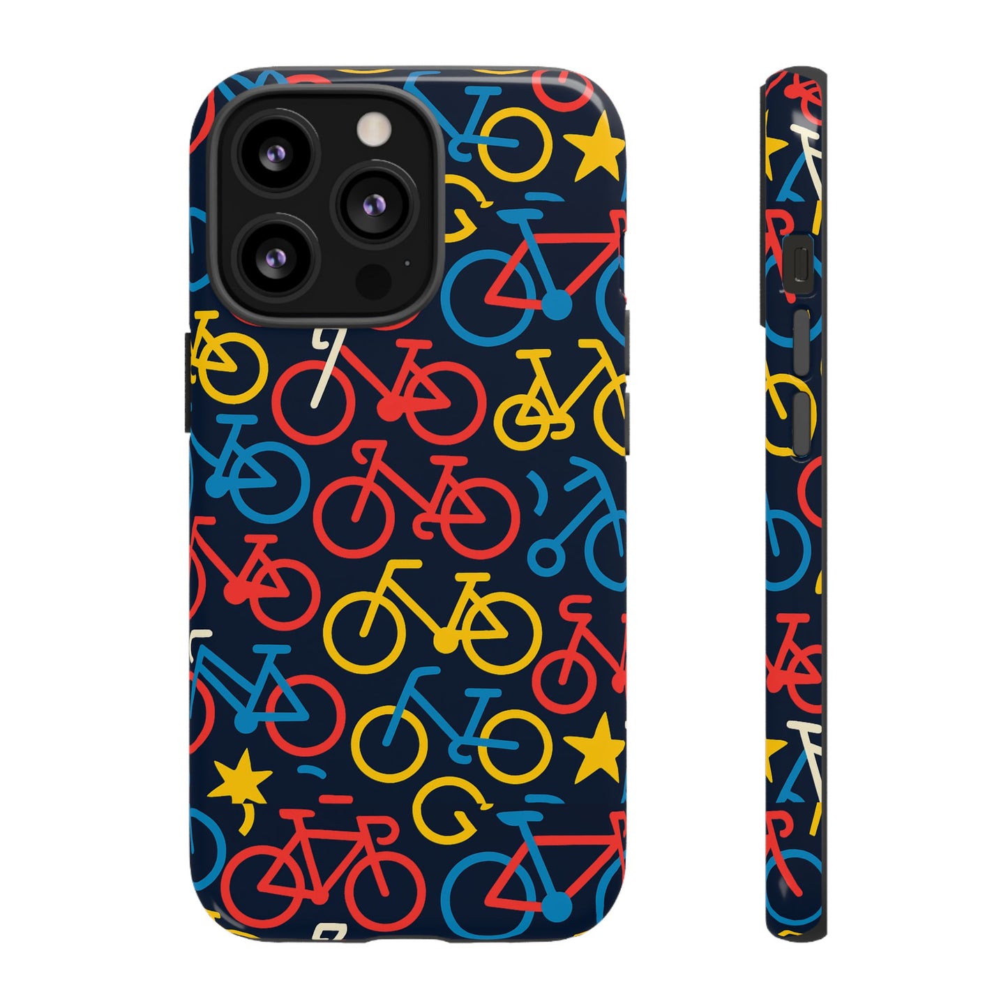 multicolor bicycle pattern protective phone case – vibrant 3d design for stylish protection – compatible with iphone 13, 14, 15 & 16 – all models including pro, pro max & plus
