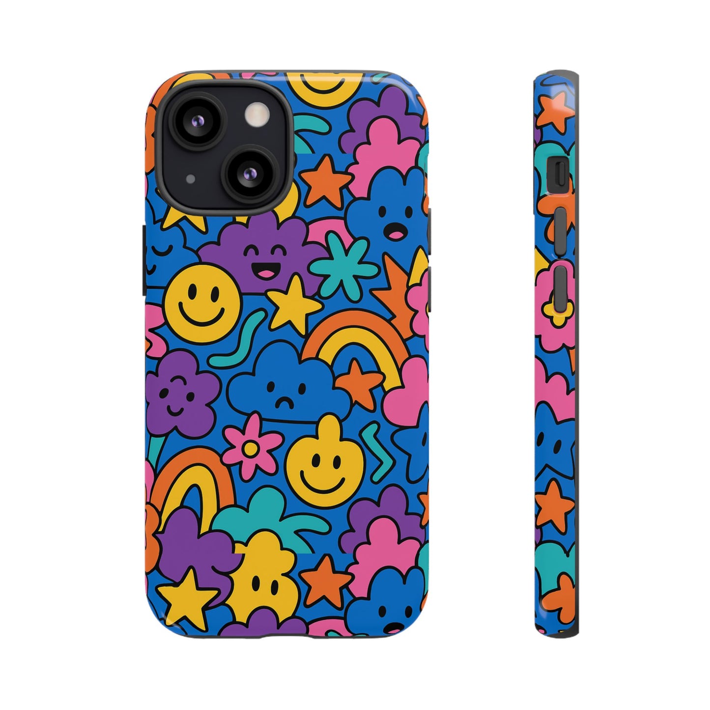 vibrant cartoon protective phone case with playful multicolour design – unisex fashion accessory – compatible with iphone 13, 14, 15 & 16 – all models including pro, pro max & plus