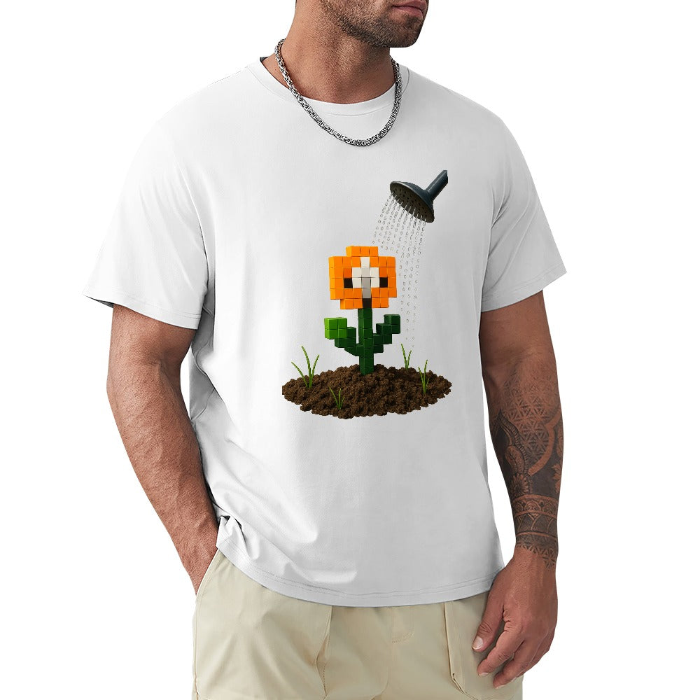 men's t-shirt 100% cotton flower pixelated graphic tee, casual wear for trendsetters, soft and comfortable, ideal for everyday outings, gym, and relaxing, unique design