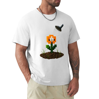 Men's T-Shirt 100% Cotton Flower Pixelated Graphic Tee, Casual Wear for Trendsetters, Soft and Comfortable, Ideal for Everyday Outings, Gym, and Relaxing, Unique Design