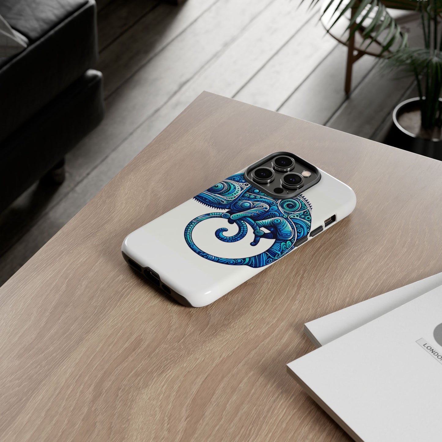 vibrant 3d wrap protective phone case with blue chameleon design, creative accessory for unique style, compatible with iphone 13, 14, 15 & 16 – all models including pro, pro max & plus