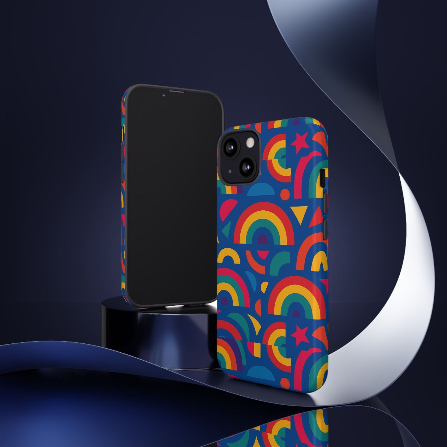 vibrant 3d geometric phone case in multicolour design for stylish protection compatible with iphone 13, 14, 15 & 16 – all models including pro, pro max & plus