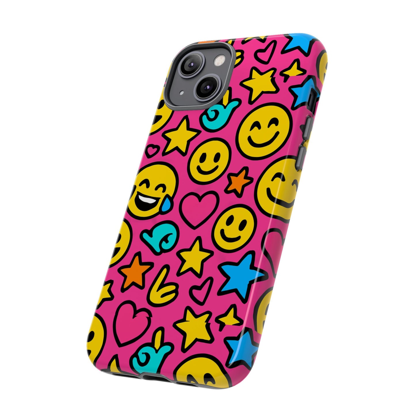 vibrant pink emoji phone case with 3d wrap design for stylish protection compatible with iphone 13, 14, 15 & 16 – all models including pro, pro max & plus