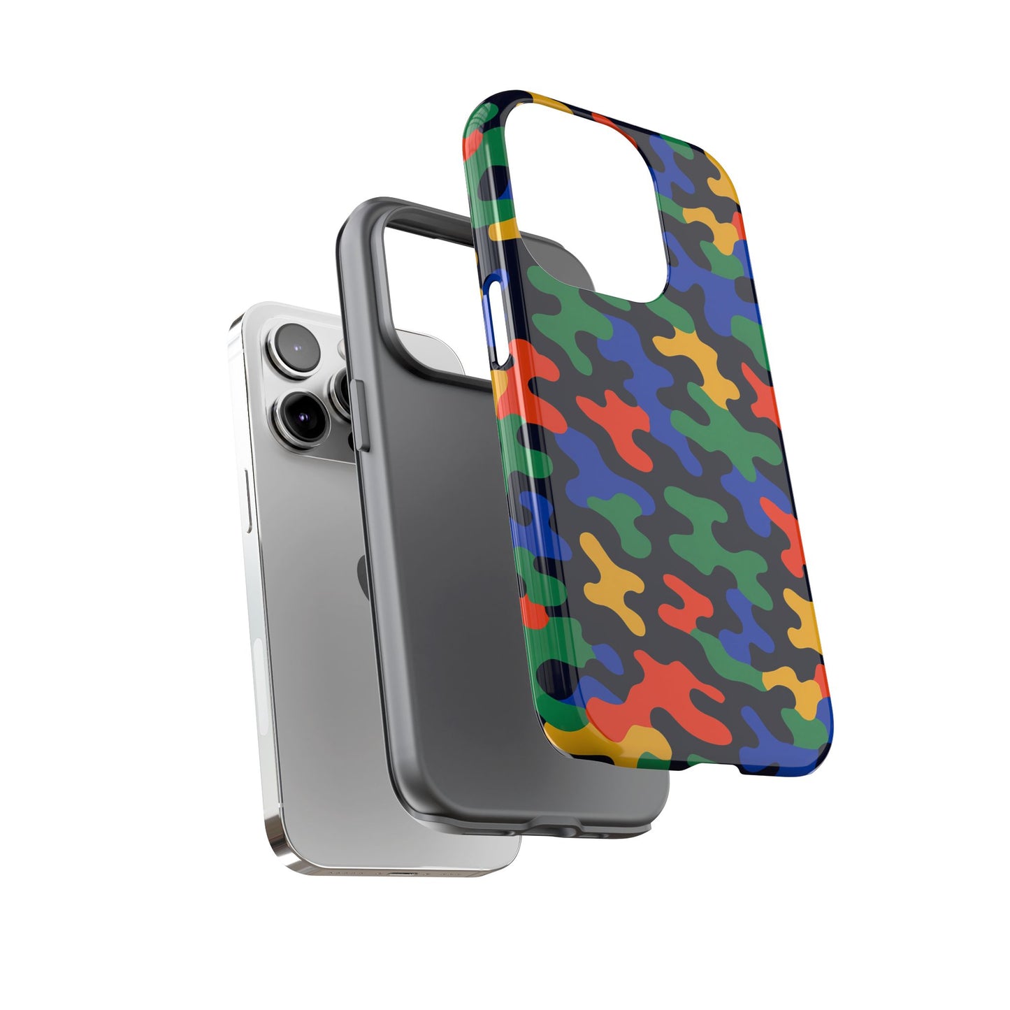 multicolour camouflage protective phone case with 3d wrap design for stylish smartphone protection compatible with iphone 13, 14, 15 & 16 – all models including pro, pro max & plus
