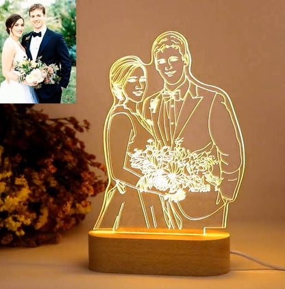 Custom Any Shape 3D Acrylic Lamp Picture Night Light With Engraved Wooden Base - Unique Night Light Gift for Home Decor and Desk