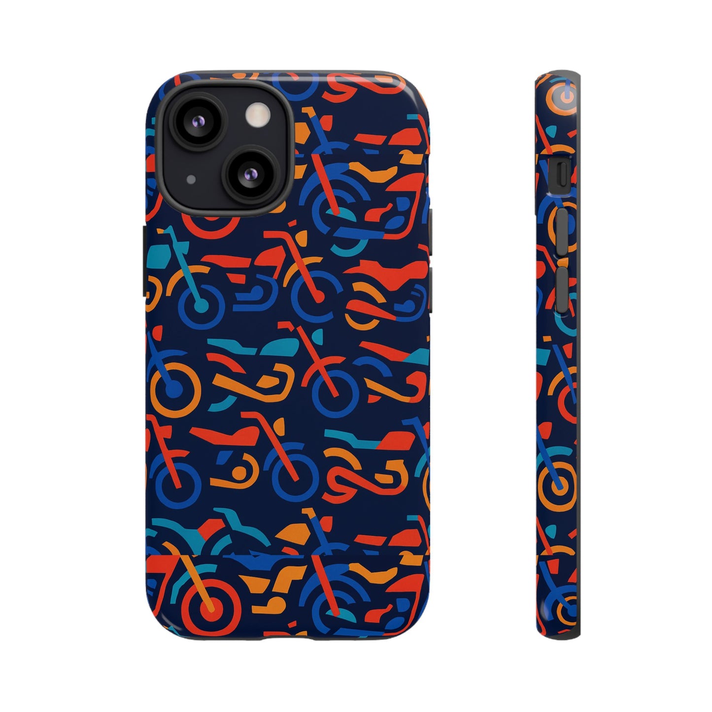 vibrant 3d multicolour motorcycle pattern protective phone case for creative individuals – stylish protection compatible with iphone 13, 14, 15 & 16 – all models including pro, pro max & plus