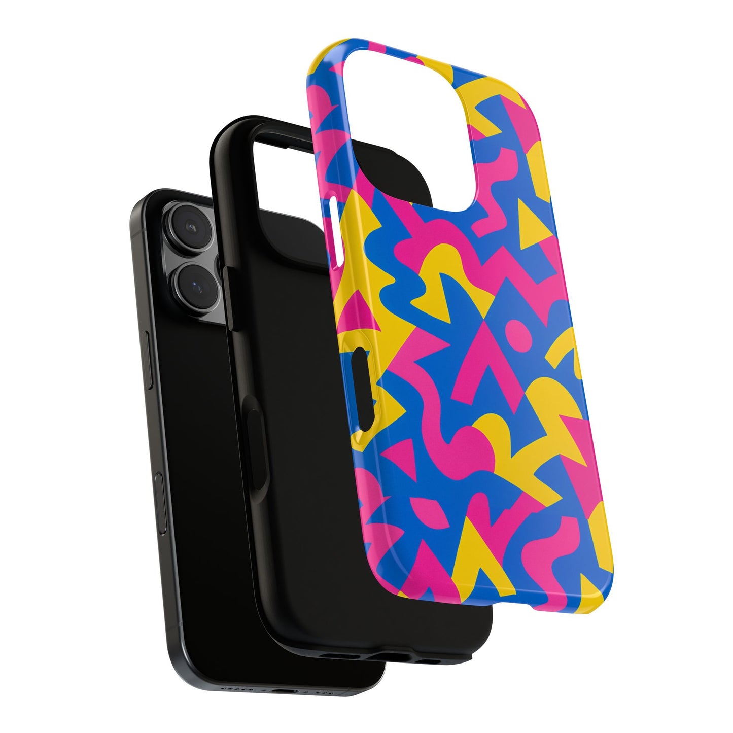 vibrant y2k geometric protective phone case with 3d wrap design for unique style compatible with iphone 13, 14, 15 & 16 – all models including pro, pro max & plus