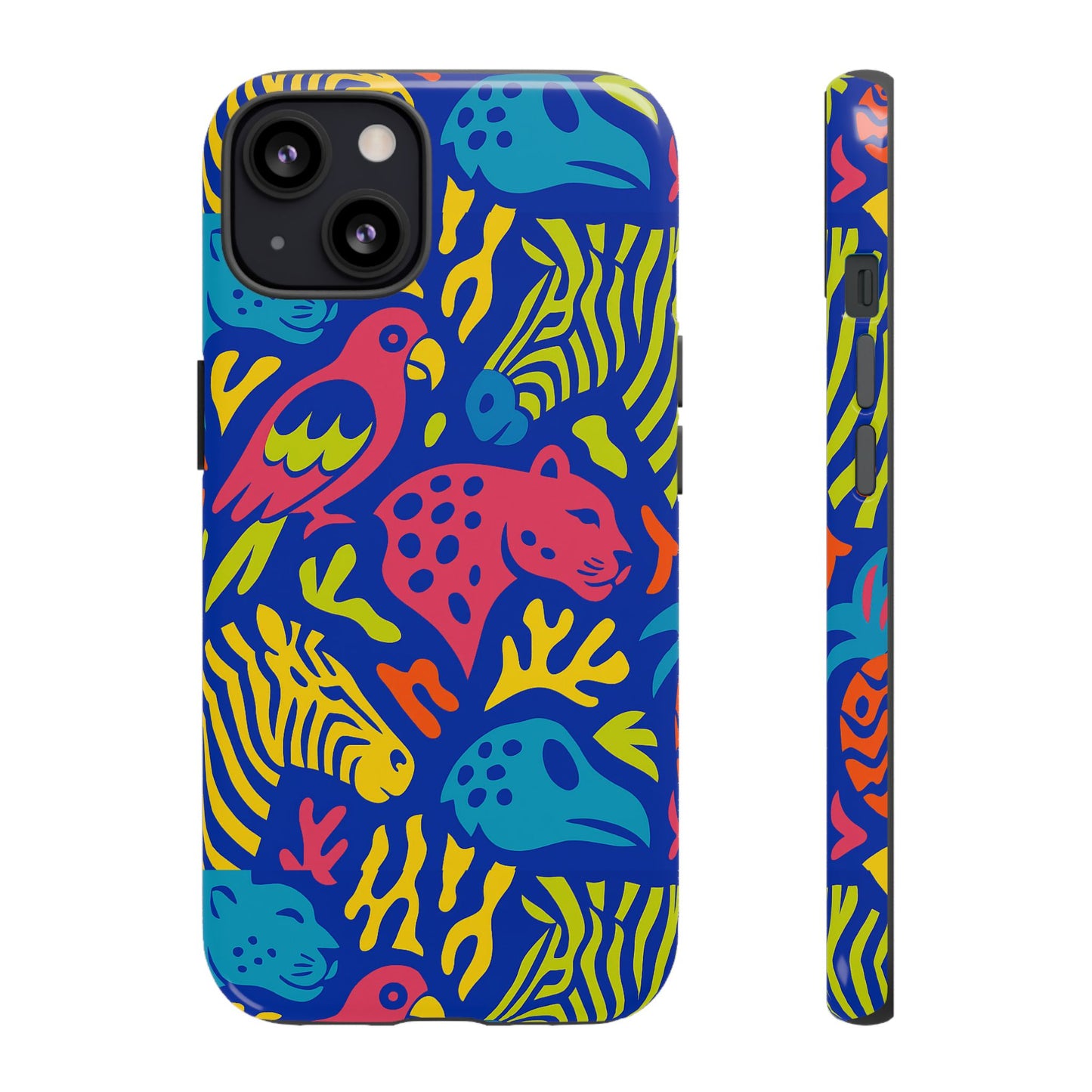 vibrant animal print protective phone case for stylish protection with multicolour design – compatible with iphone 13, 14, 15 & 16 – all models including pro, pro max & plus