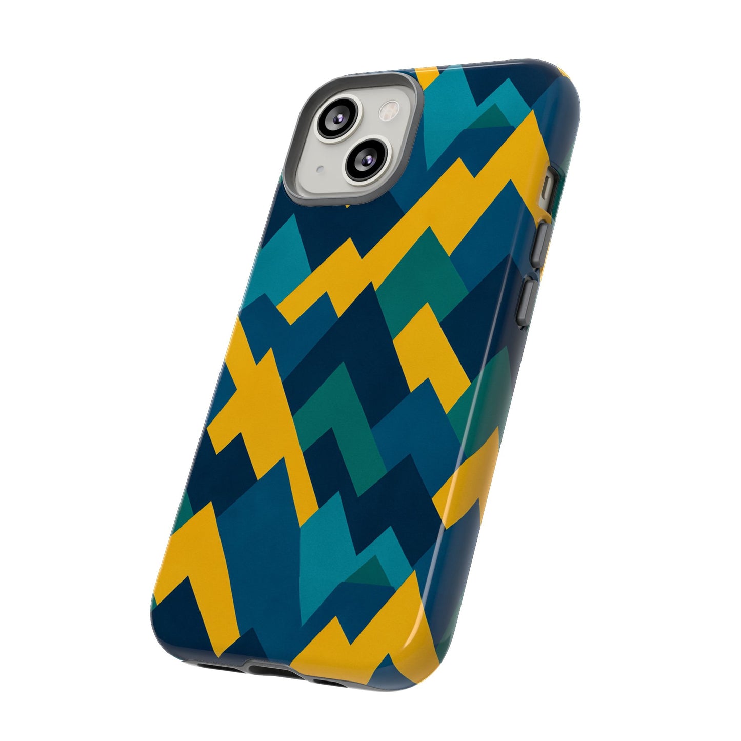 vibrant geometric mountain design protective phone case for unique style and durable protection compatible with iphone 13, 14, 15 & 16 – all models including pro, pro max & plus