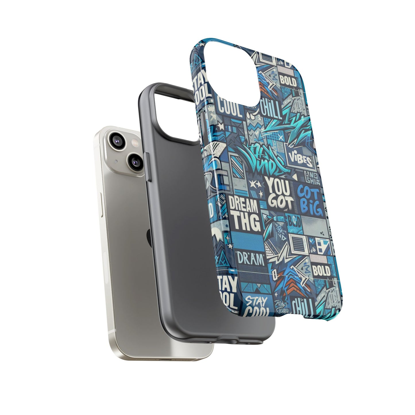 vibrant 3d wrap protective phone case in blue with playful graphic design for stylish protection – compatible with iphone 13, 14, 15 & 16 – all models including pro, pro max & plus