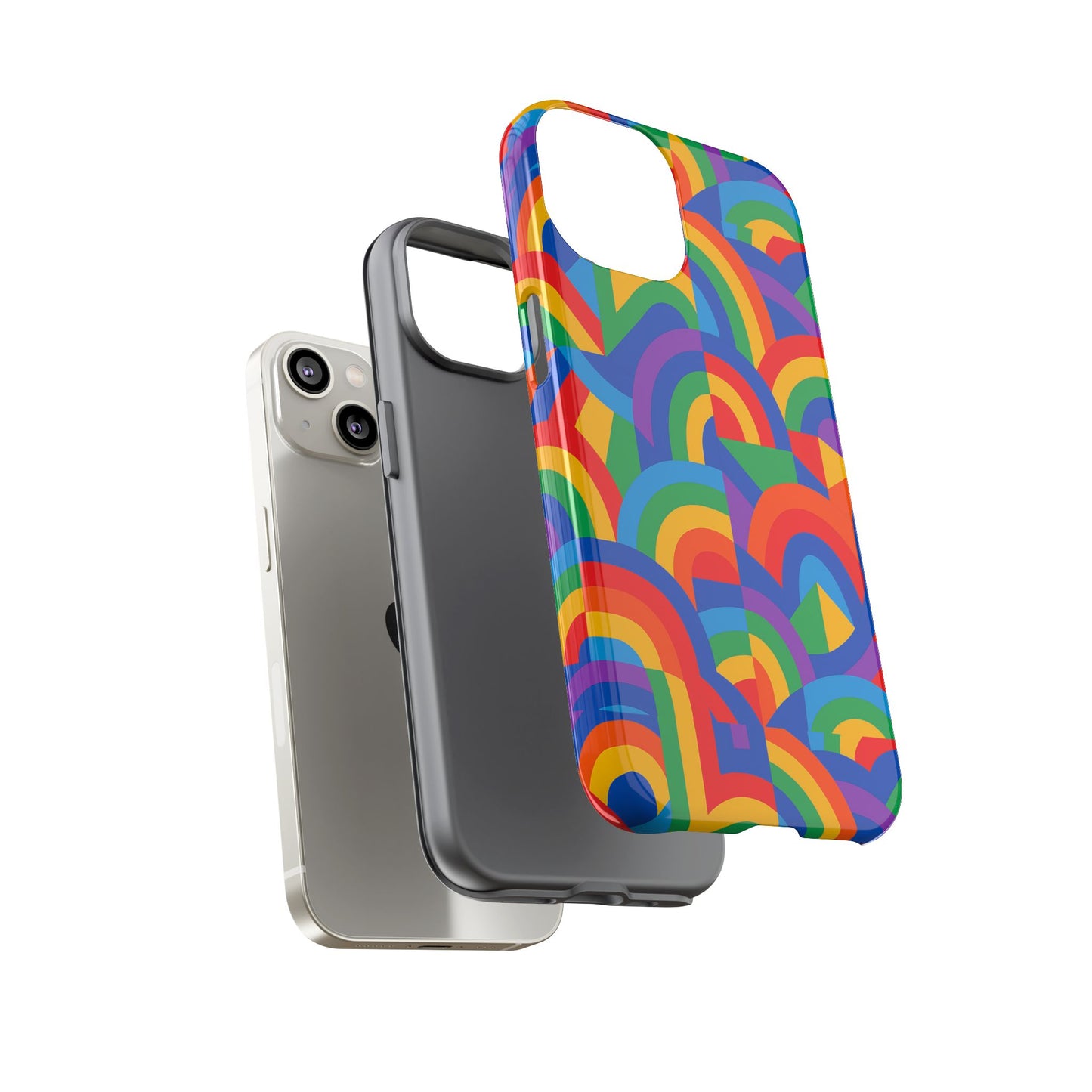 multicolour rainbow protective phone case with 3d design for stylish protection compatible with iphone 13, 14, 15 & 16 – all models including pro, pro max & plus