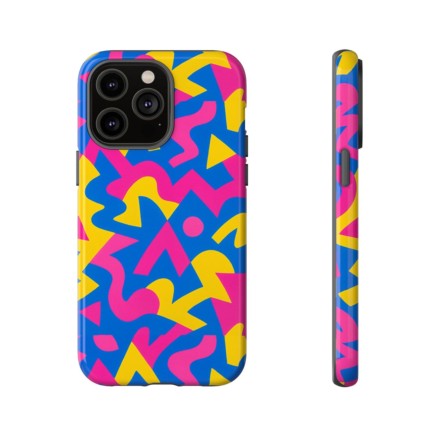 vibrant y2k geometric protective phone case with 3d wrap design for unique style compatible with iphone 13, 14, 15 & 16 – all models including pro, pro max & plus
