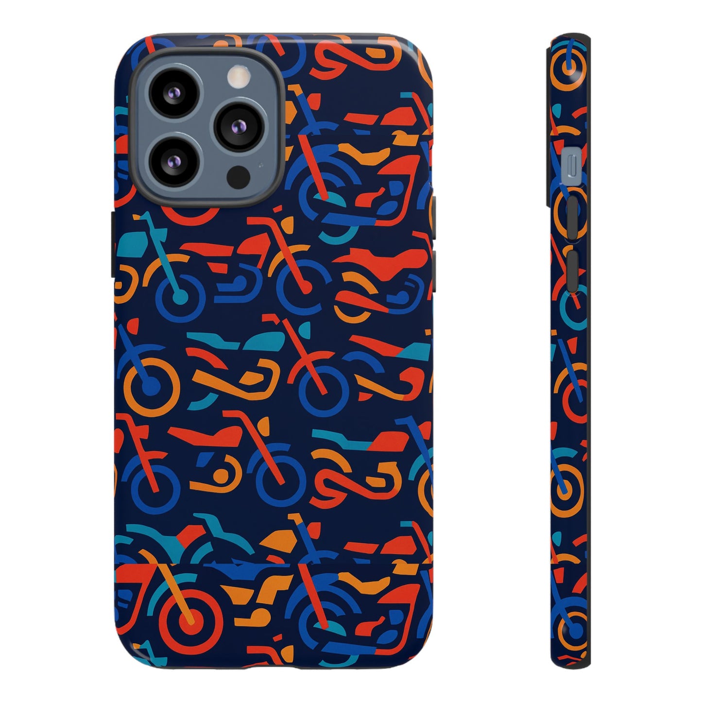 vibrant 3d multicolour motorcycle pattern protective phone case for creative individuals – stylish protection compatible with iphone 13, 14, 15 & 16 – all models including pro, pro max & plus
