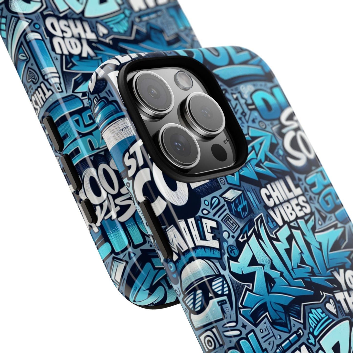 protective phone case with 3d blue graffiti design for stylish device protection and unique expression compatible with iphone 13, 14, 15 & 16 – all models including pro, pro max & plus