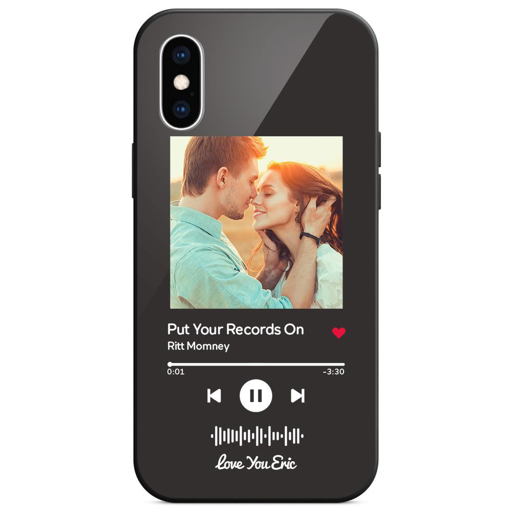 custom scannable music code glass iphone cases with picture for iphone series, slim lightweight design, anti-drop protection, easy clean, wireless charging compatible