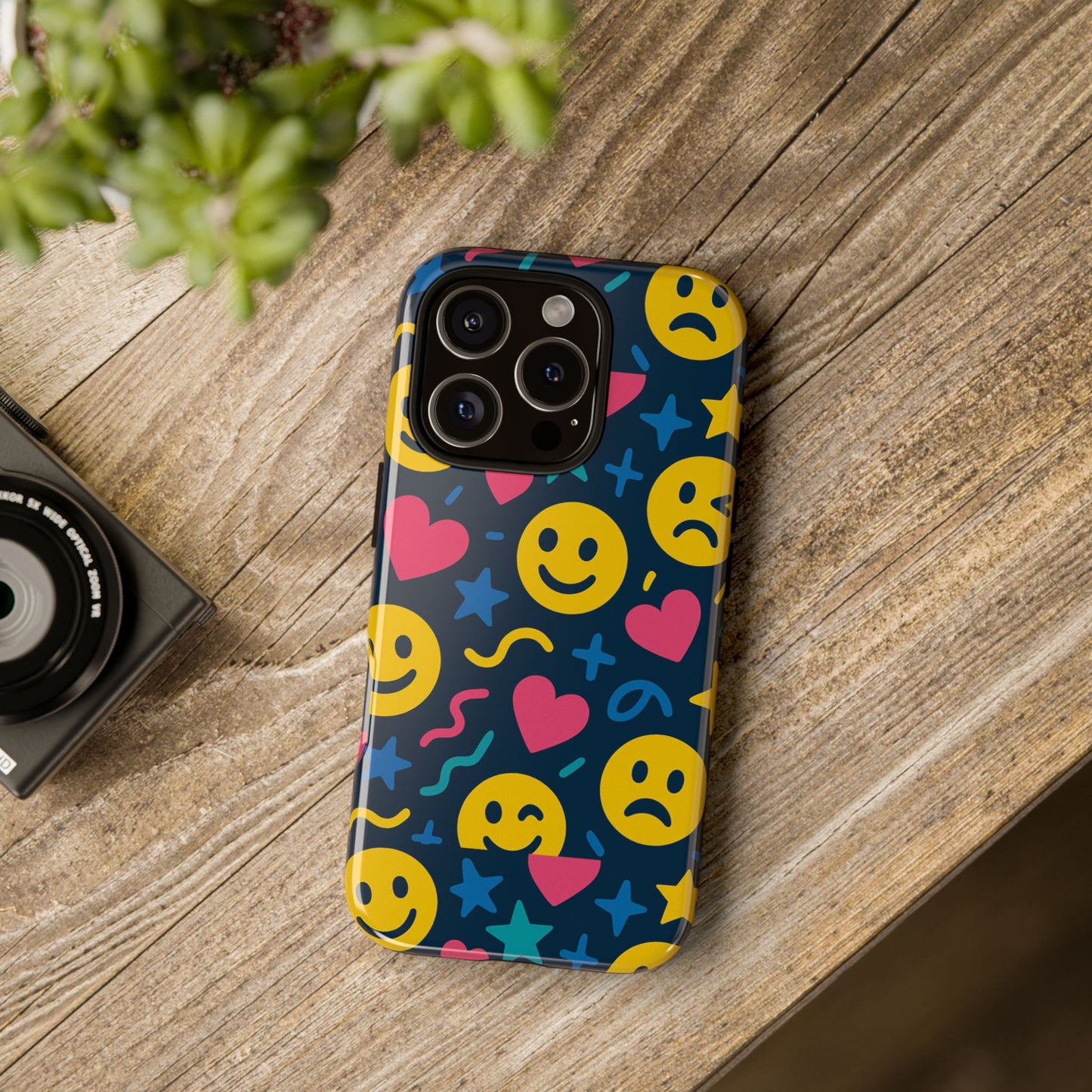 vibrant multicolour emoji phone case with 3d wrap design for playful protection compatible with iphone 13, 14, 15 & 16 – all models including pro, pro max & plus
