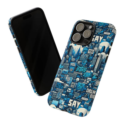 Protective Phone Case with 3D Urban Design in Blue for Stylish Protection – Trendy Accessory Compatible with iPhone 13, 14, 15 & 16 – All Models Including Pro, Pro Max & Plus