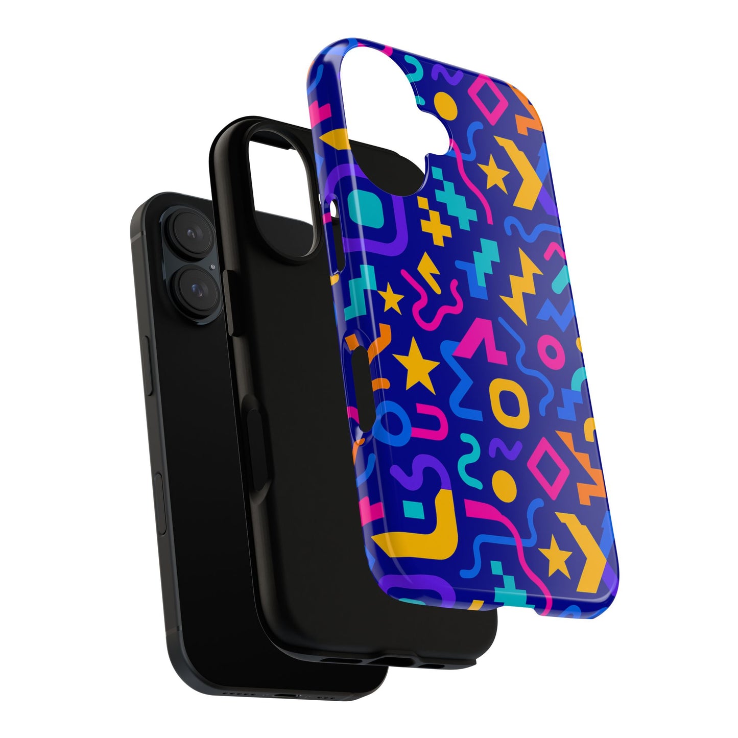vibrant geometric protective phone case with 3d wrap design – playful accessory for self-expression compatible with iphone 13, 14, 15 & 16 – all models including pro, pro max & plus