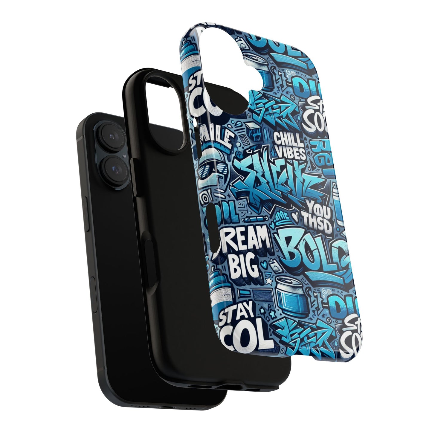 protective phone case with 3d blue graffiti design for stylish device protection and unique expression compatible with iphone 13, 14, 15 & 16 – all models including pro, pro max & plus