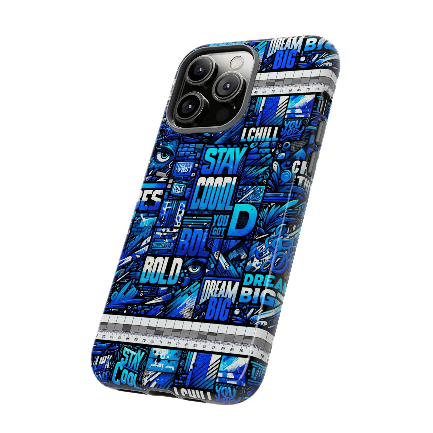vibrant 3d wrap protective phone case in blue typography design for unique style – stylish protection compatible with iphone 13, 14, 15 & 16 – all models including pro, pro max & plus